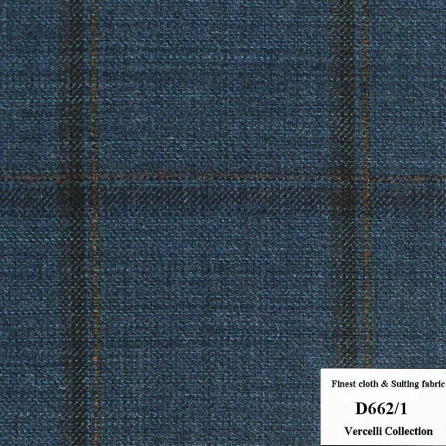 D662/1 Vercelli CXM - Vải Suit 95% Wool - Xanh Dương Caro
